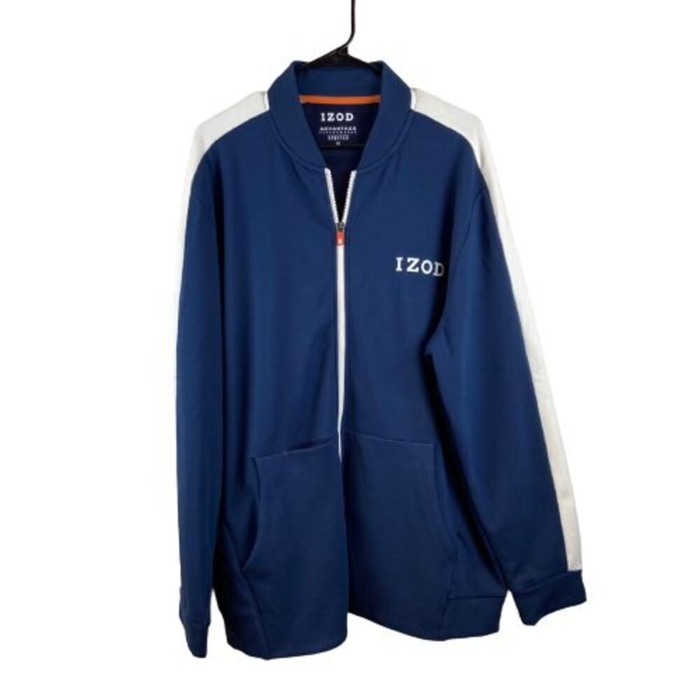 IZOD Advantage Performance Stretch Jacket Men’s Sz XL Full Zip Blue White